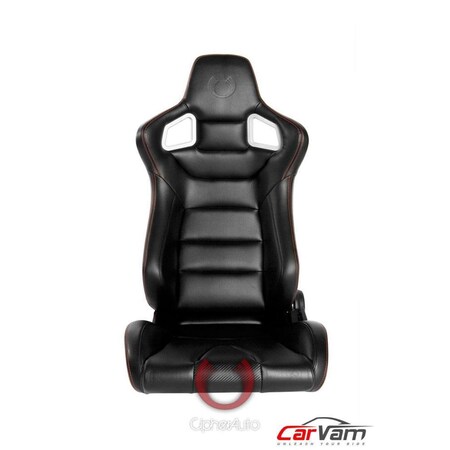 Cipher PU Leather Carbon Fiber Euro Racing Seats - Black with Red Stitching CPA2001PCFBK-R